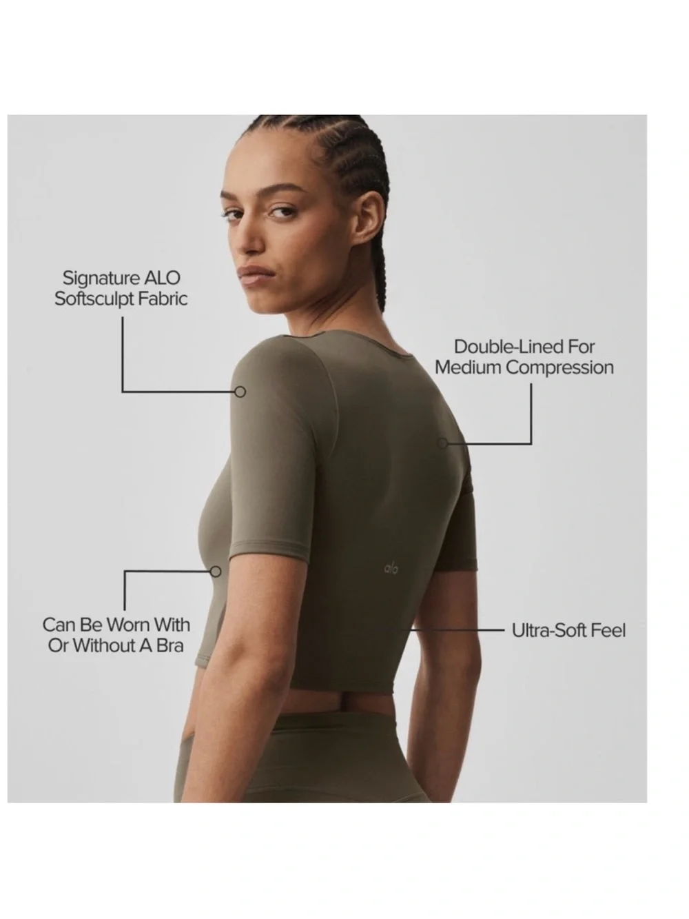 Alo Softsculpt Precision Half Sleeve Top in Olive Tree